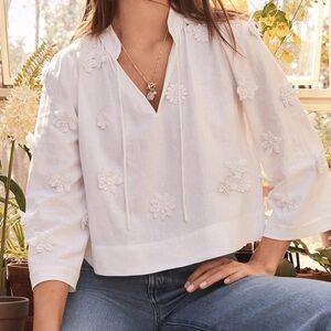 Loft Floral Applique blouse L